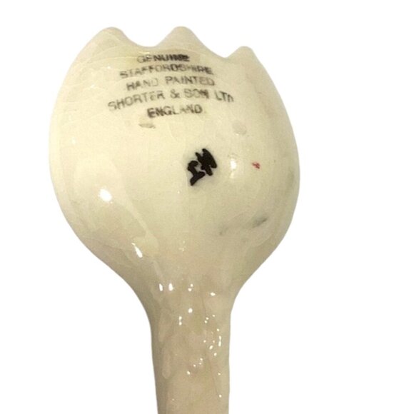 Vtge Shorter & Son Staffordshire Pair Hand-Paint Salad Spoons Anemone Flowers - Picture 3 of 8